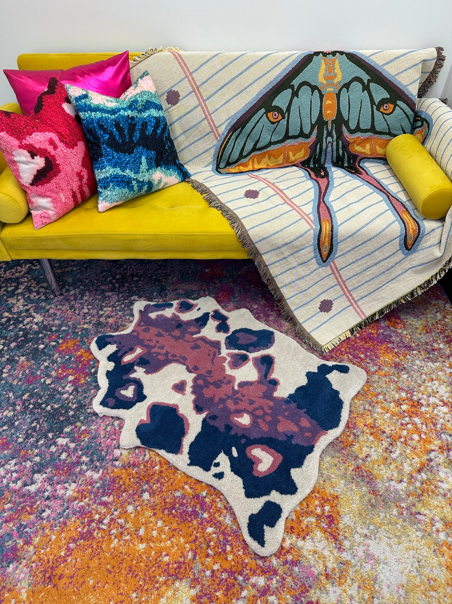 Heart Cowhide Wool Rug by Chrissy Crater Moon Soft Goods