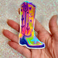 NEW 4" Holographic Cowboy Boot Sticker with Cacti, Stars, & Moon by Crater Moon