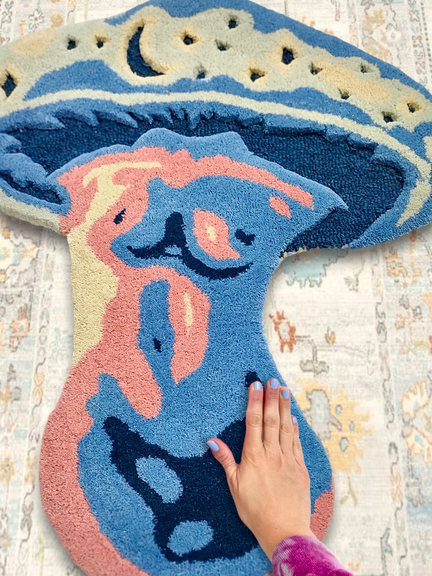 Tamara The Virgo Mushroom Lady Rug with Textured Stars by Chrissy Crater Moon Soft Goods