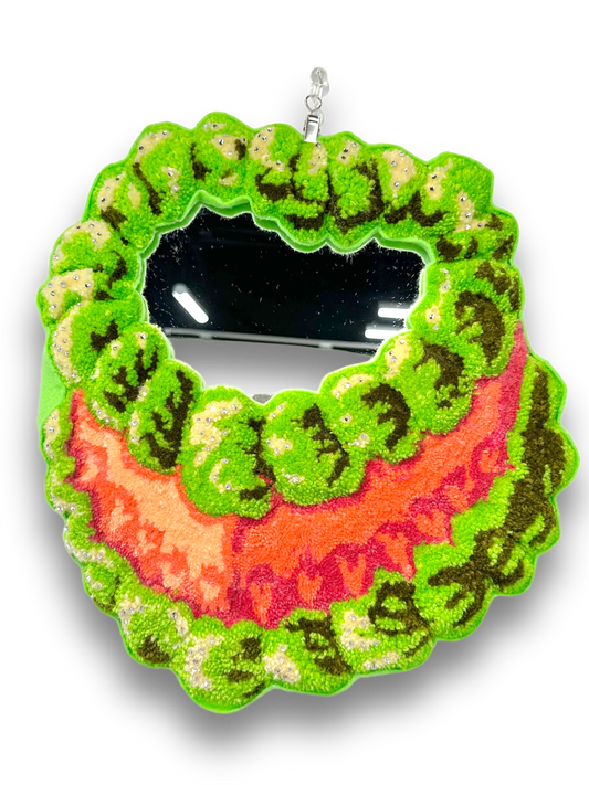 Hand Tufted Acrylic Lime & Melon Vintage Cake Mirror, Handmade By Chrissy Crater Moon