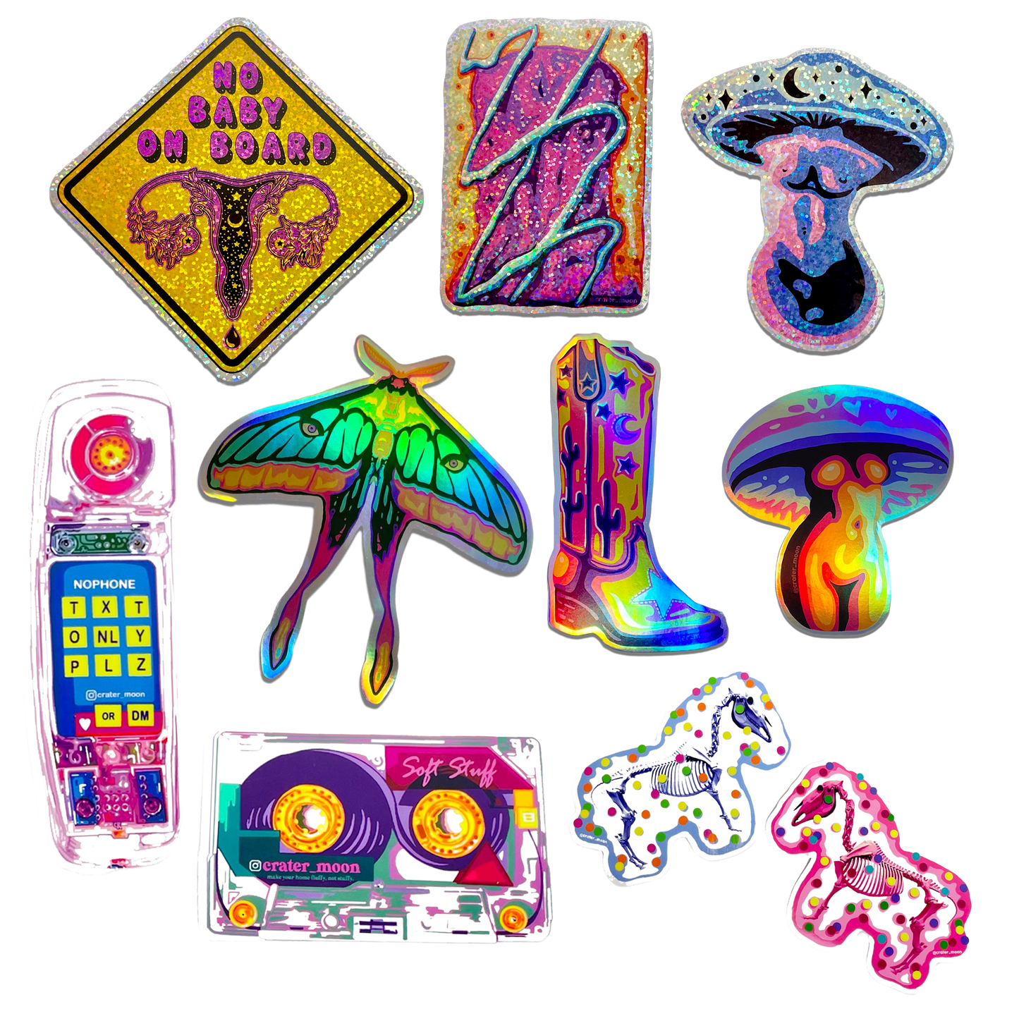 Super Savings! 10-pack Sticker Collection!! Clear, Sparkly, and Holographic Stickers
