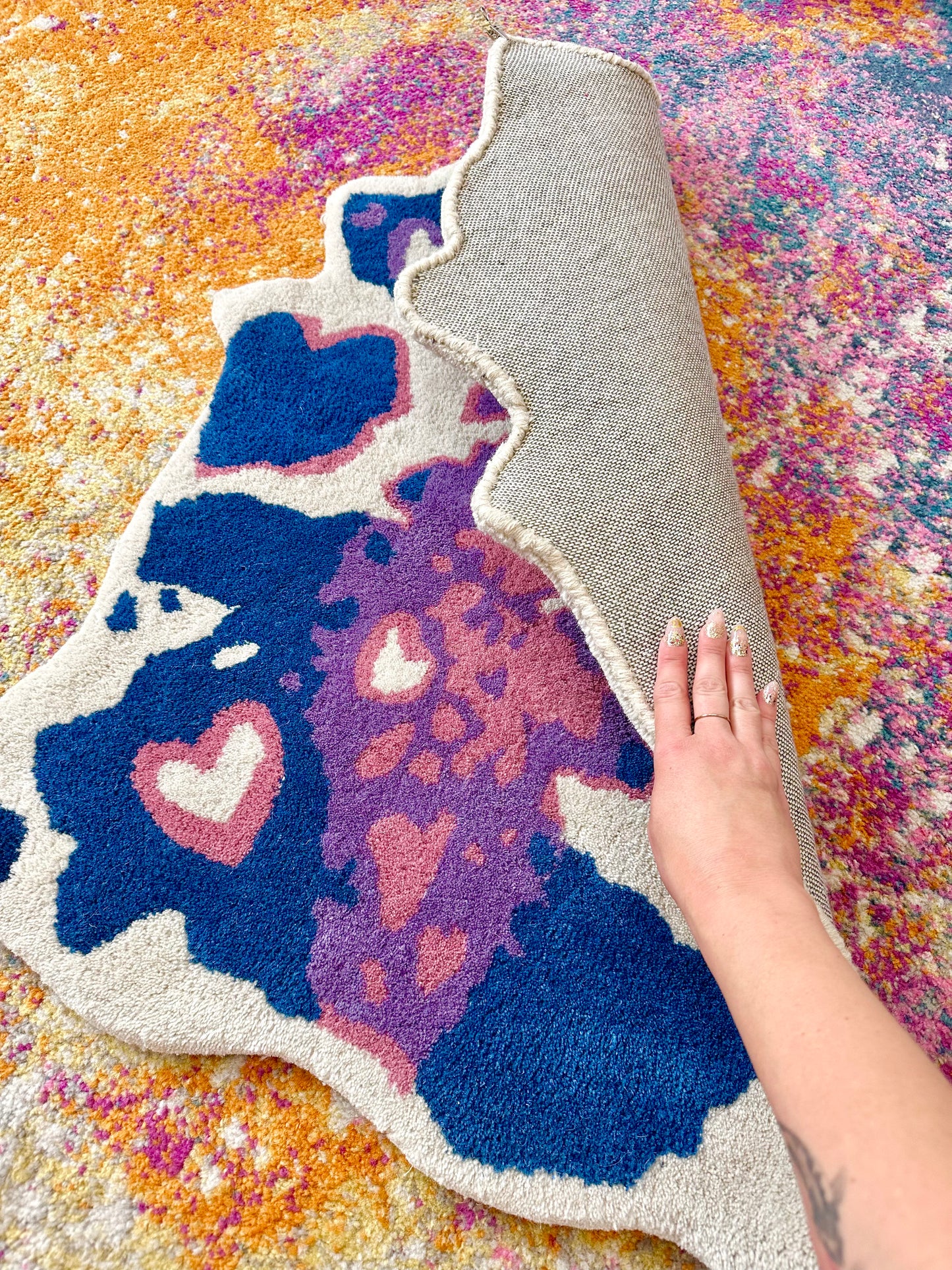 Heart Cowhide Wool Rug by Chrissy Crater Moon Soft Goods