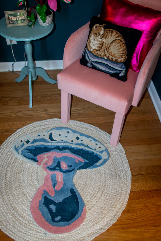 Tamara The Virgo Mushroom Lady Rug with Textured Stars by Chrissy Crater Moon Soft Goods