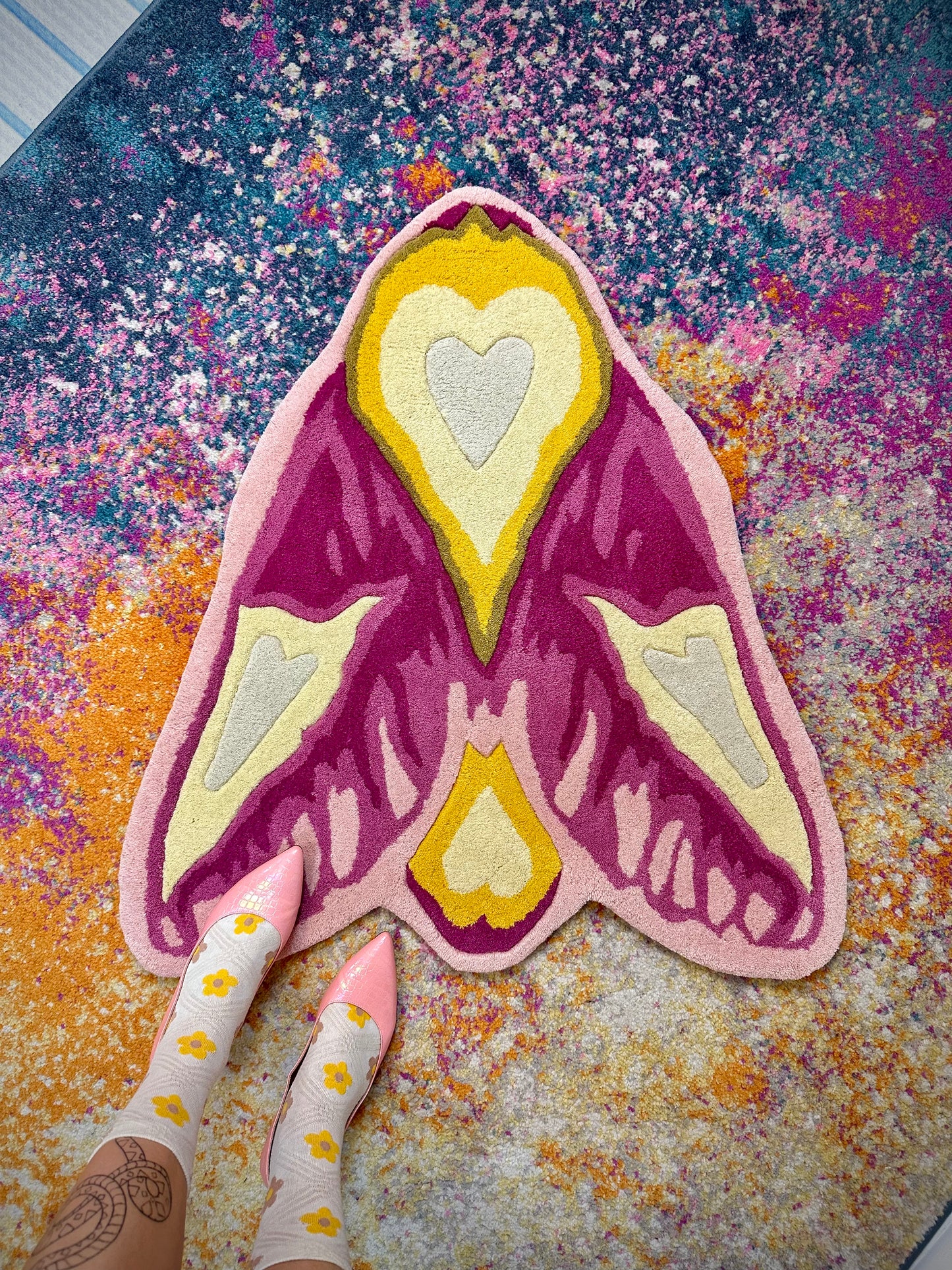 Rosy Maple Moth Rug by Chrissy Crater Moon Soft Goods